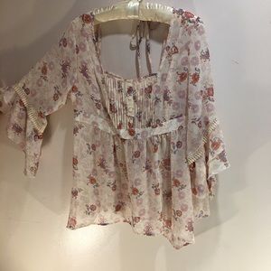 A Decree Boho  ,sheer top with flared sleeves